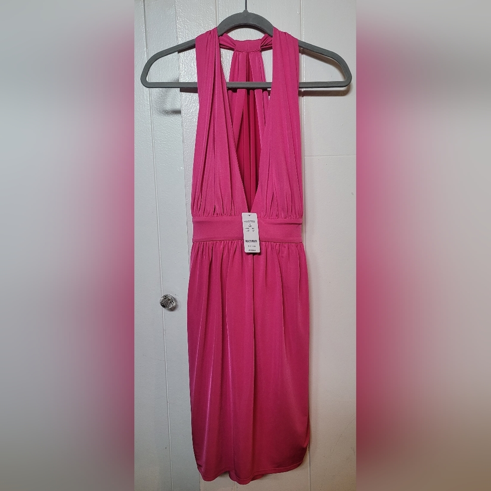 bebe Deep V Slinky Mini Dress Women's  Size MEDIUM Pink